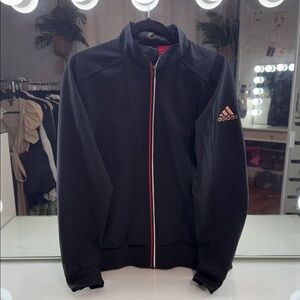 Adidas track jacket Bomber sporty gymwear Black Red Accents L